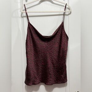 Banana Republic Satin drape front Cami women’s XL purple leopard tank top‎ EUC